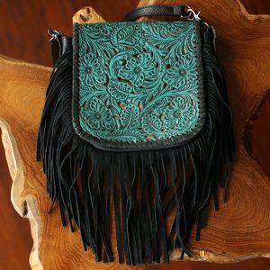 Turquoise Leather Fringe Purse